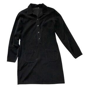 Black corduroy long sleeve button down dress. Stretchy material, possibly medium